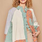 Cream Orange + Teal Stripe Paisley Summer Shacket
