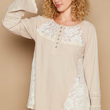 Beige Lace Inlay Flowy Long Sleeve