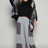 Black Mix Fabric Crochet Accent Easy Pullover