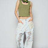 Cloud Blue Distressed Crochet Pocket Joggers
