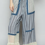 Faded Denim Stripe + Paned Crochet Pant