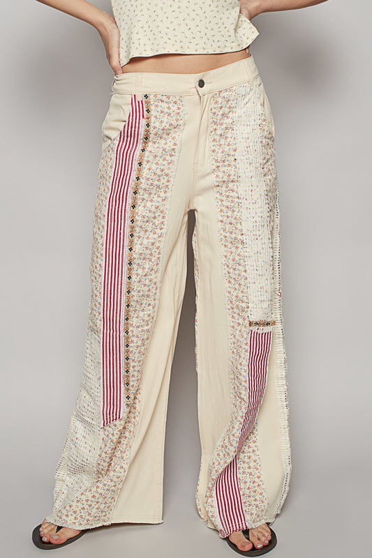 Cream Boho Patchwork Relax Fit Pant