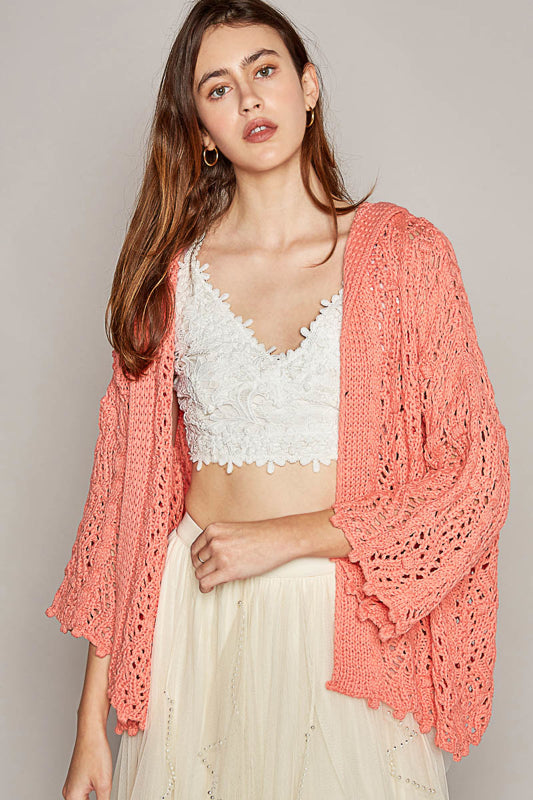 Wavy Crochet Hooded Lightweight Cardigan