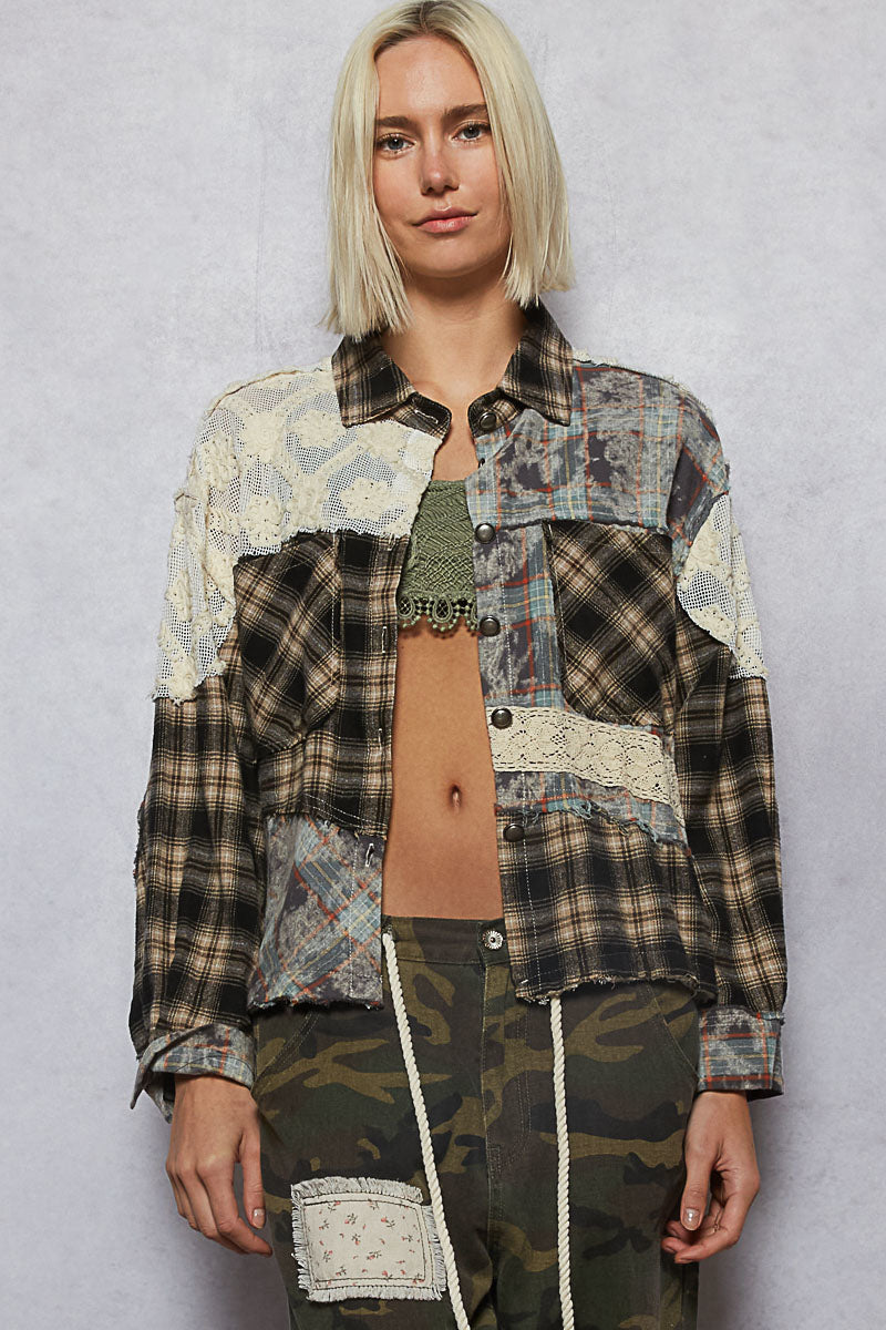 Worn & Weathered Black Plaid Mix Shacket