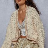 Powder Cream Pearl + Floral Trim Cardigan