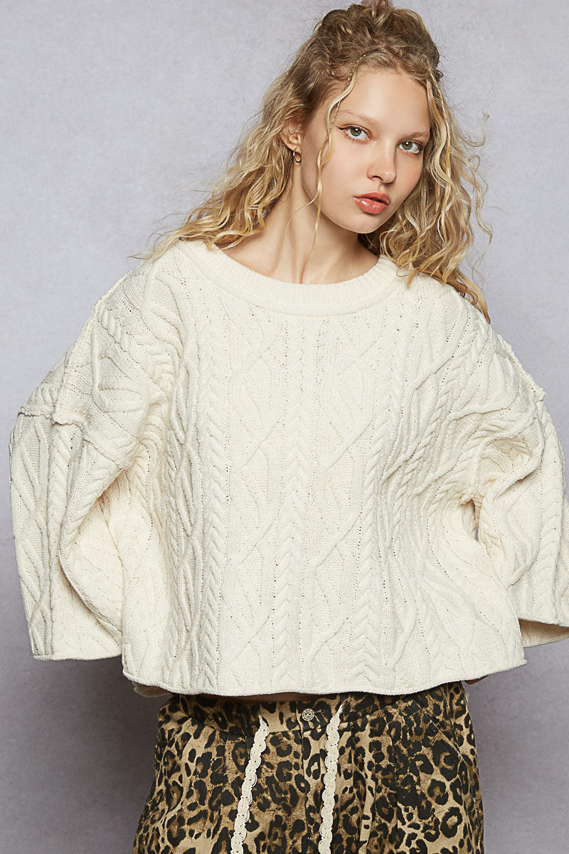 Powder Cream Cable Knit Sweater