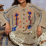 Mocha Woven Floral Mix Cardigan