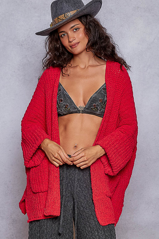 Apple Red Chenille Crochet Cardigan