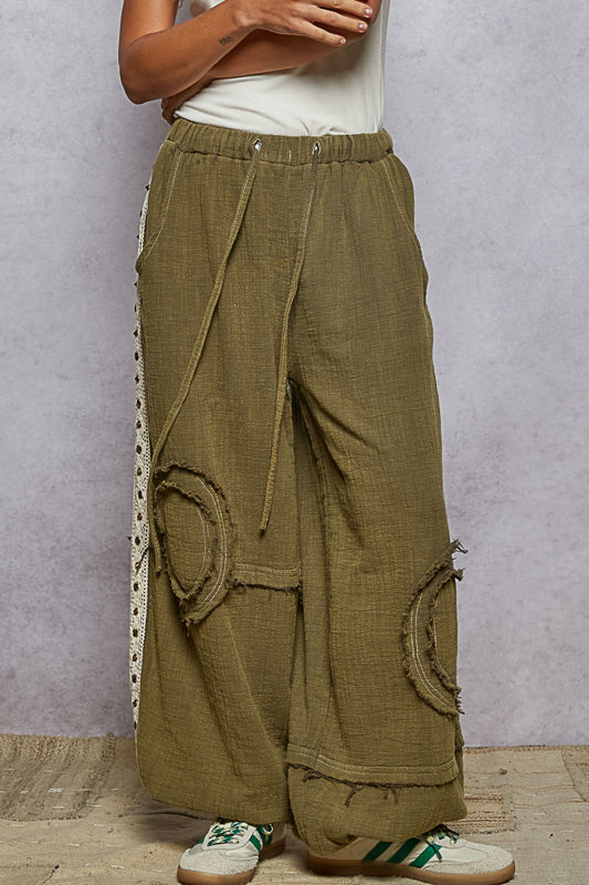 Olive Loose Jogger with Crochet Trim