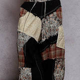 Black Paisley Plaid Patchwork Balloon Pant