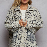 Oatmeal + Navy Posh Leo Quilted Lace Accent Jacket