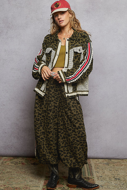 Olive Leo Crochet Accent Stripe Jacket