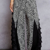 Black Leo Lace Tiered Flow Pant