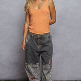 Black Patchwork Button Front Pant
