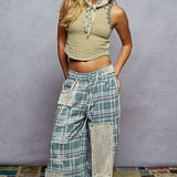 Teal Plaid + Lace Patchwork Pant