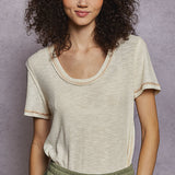 Round Neck Ribbed Contrast Stitch Easy Tee