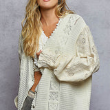 Cream Crochet Contrast Sleeve Cardigan