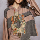 Grey + Choco Floral Patch Mix Hoodie