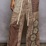 Latte Camo Floral Patch Boho Wide Leg Pant