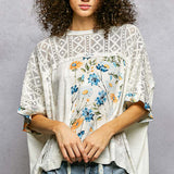 Ivory Blooming Floral Oversize Knit Top