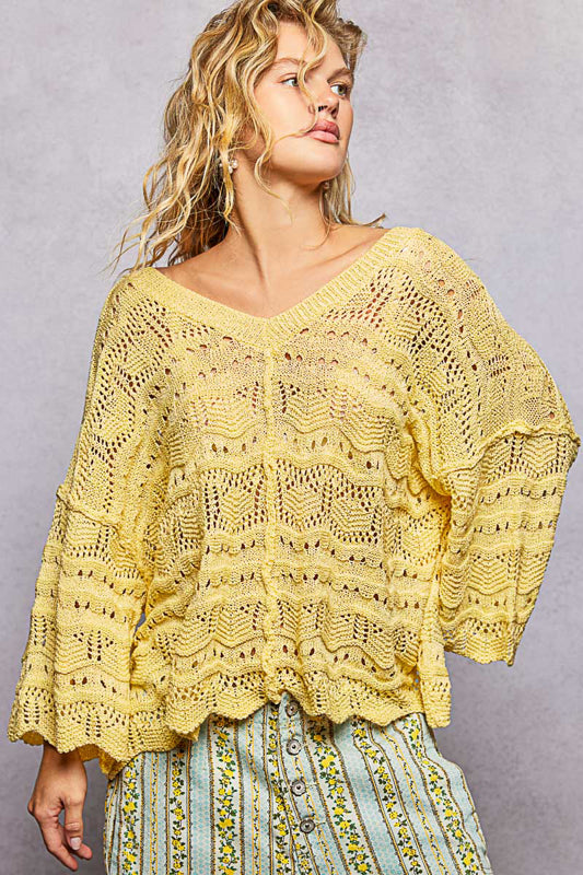 Collecting Seashells Drop Shoulder Woven V Neck – The Red Raccoon