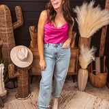 Fuchsia Satin Checkerboard Cami