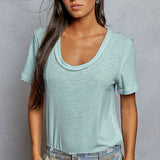 Round Neck Ribbed Contrast Stitch Easy Tee