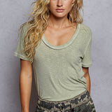 Round Neck Ribbed Contrast Stitch Easy Tee