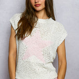 Ivory + Pink Star Woven Sweater Vest