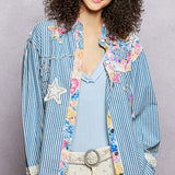 Blue Stripe Blooms + Stars Stripe Button Shacket