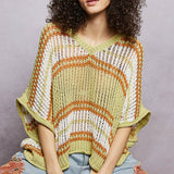 Perfectly Boho Open Weave Stripe Pullover