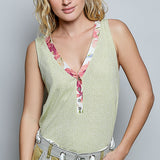Pistachio Texture Floral Trim Tank