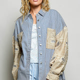 Sandwaves Stripe Crochet Sleeve Shacket