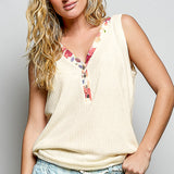 Cream Texture Floral Trim Tank
