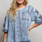 Downtown Dreams Denim Star Patch Top
