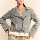 Denim Stone Open Collar Jacket