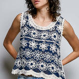 Flower Fields Boho Natural Denim Crochet Tank