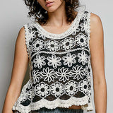 Flower Fields Boho Natural Black Crochet Tank