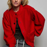 Grammies Rib Trim Balloon Sleeve Cardigan | Red