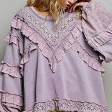 Powder Lilac Eyelet Lace Flutter Accent Blouse