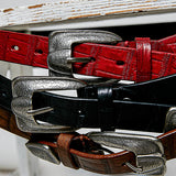 Vintage Buckle Embossed Leather Belt