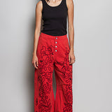 Cherry Red Abstract Twill Embroidered Pant