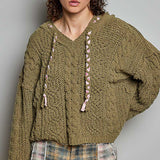Olive Outerbanks Woven Hooded Sweater