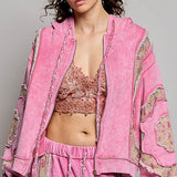 Candy Pink Flower Patch Zip Up Hoodie