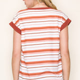 Marsala Crew Neck Stripe with Contrast Sleeve
