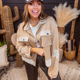 Beige Contrast Star Elbow Patch Jacket