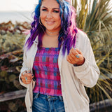 Magenta Multi Plaid Smocked Square Crop Tank