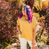 Chartreuse Satin Button Front Pocket Top