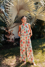 Green Red Ikat Mix Drape Neck Tank