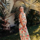 Green Red Ikat Mix Drape Neck Tank